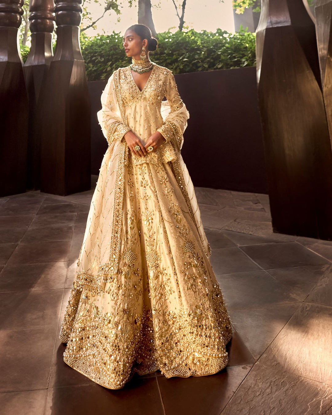 Beige Gold Lehenga Set