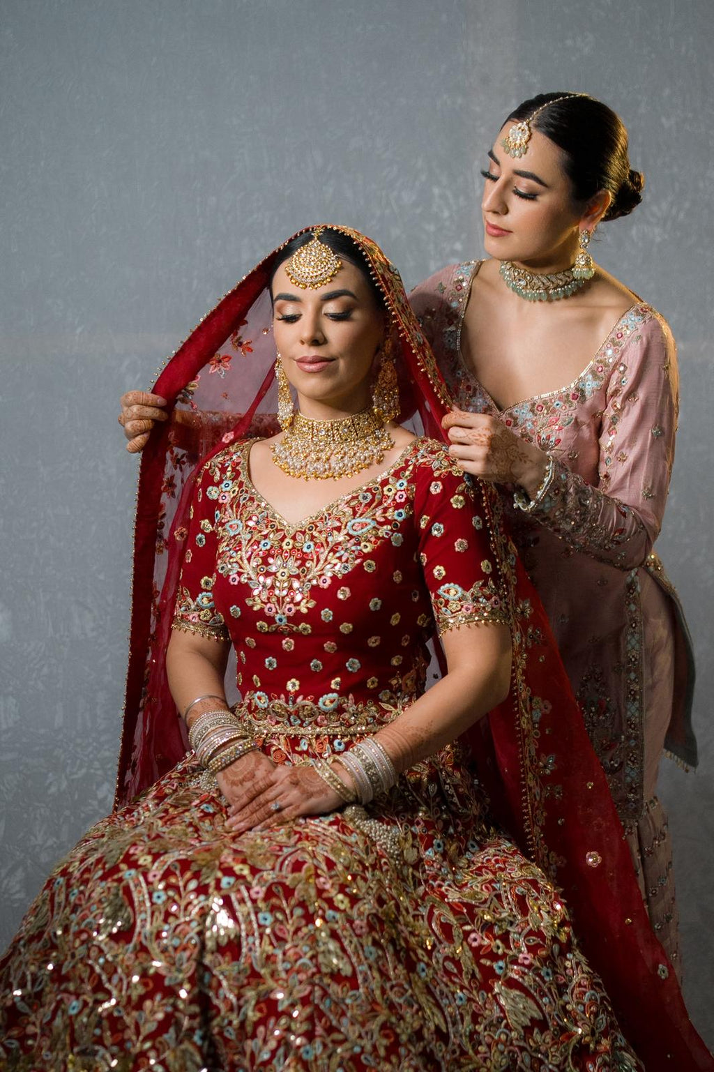 MAIHMA IN OUR AZRA RED Red HEAVILY EMBROIDERED LEHENGA