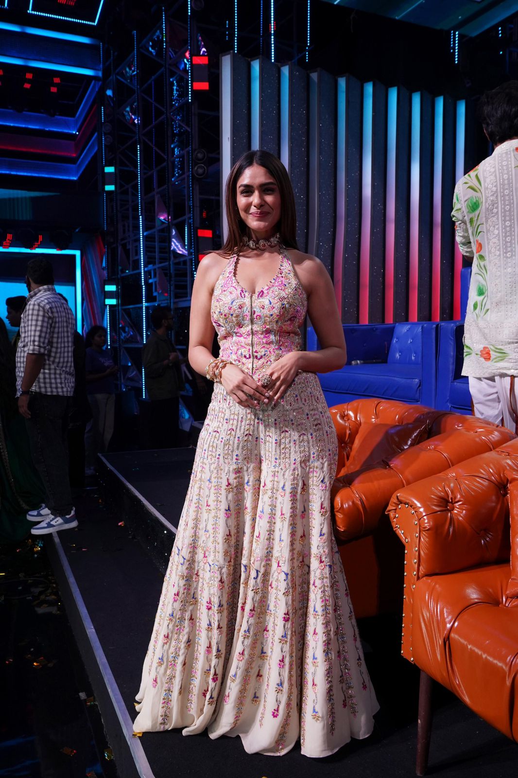 Mrunal Thakur In Our Ivory Georgette Embroidered High Waist Sharara Set