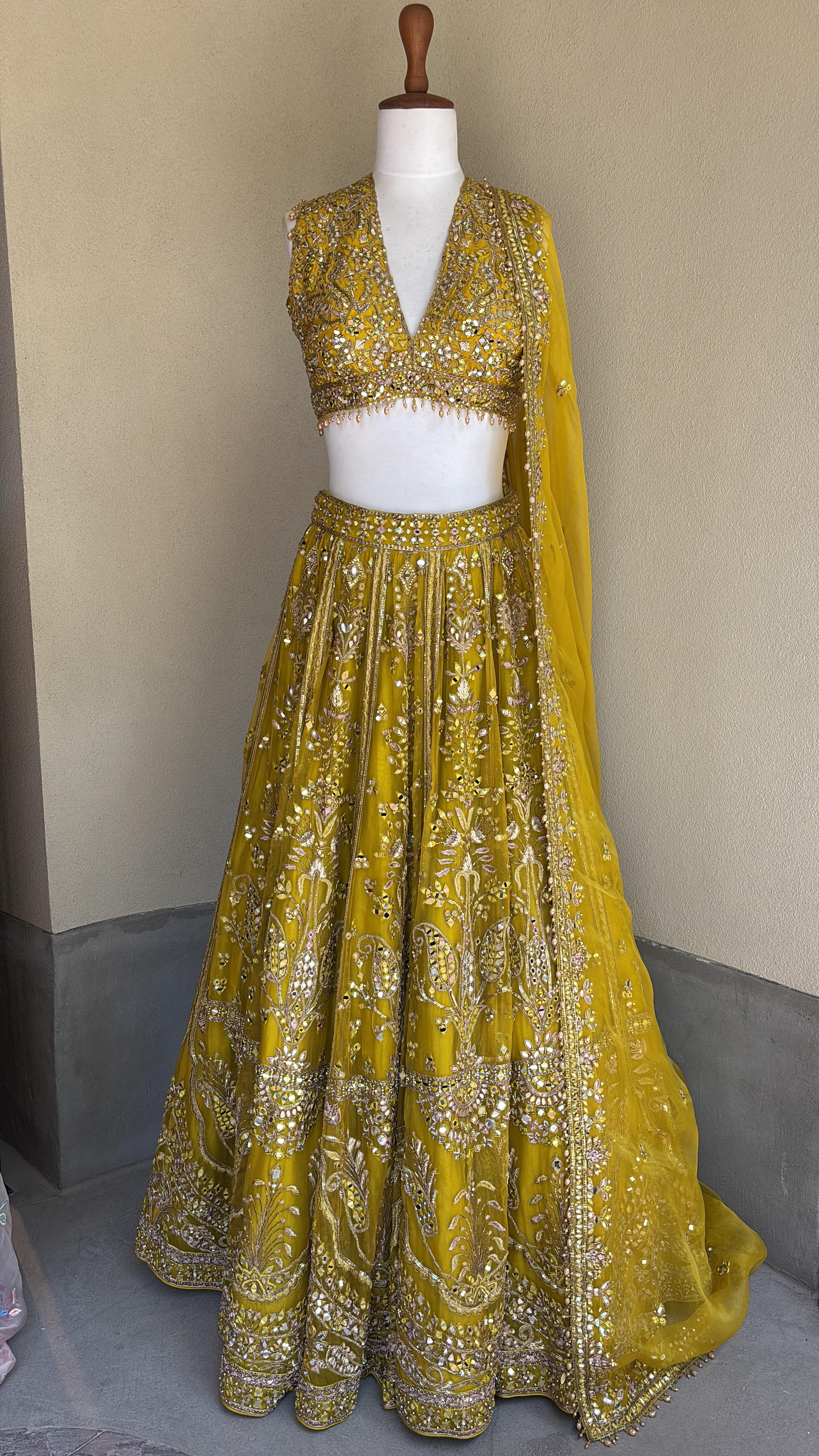 Lime Yellow Organza Lehenga set