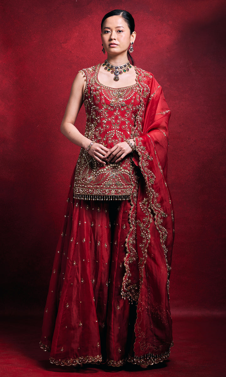 Red Sharara Set