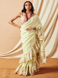 Ivory Cutwork Ruffle Saree Set