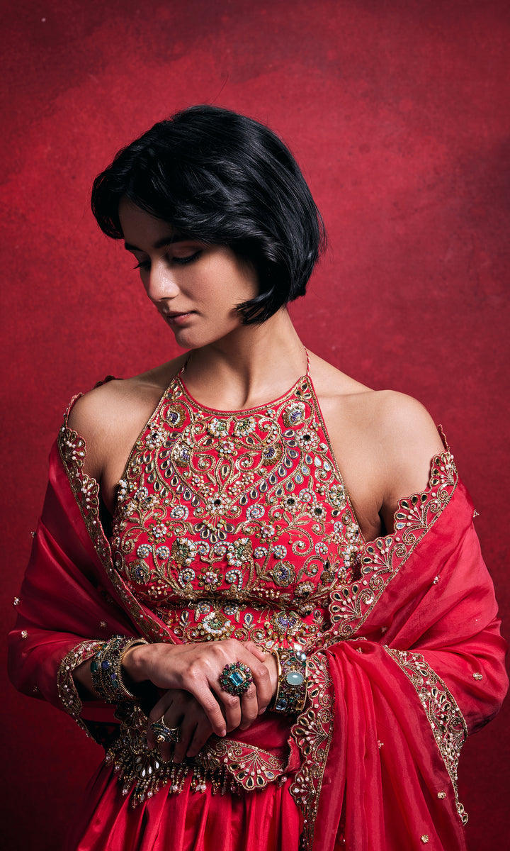 Fuchsia Pink Silk Lehenga Set