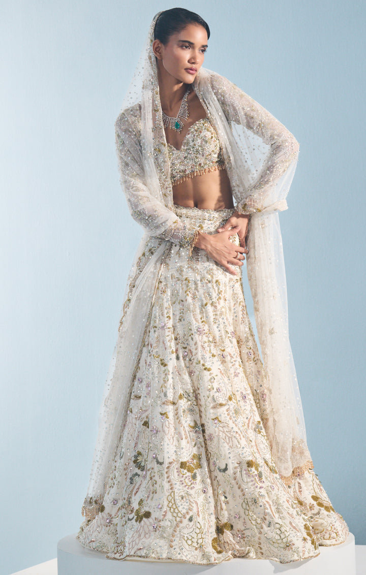 Ivory Georgette Fitted  Lehenga Set