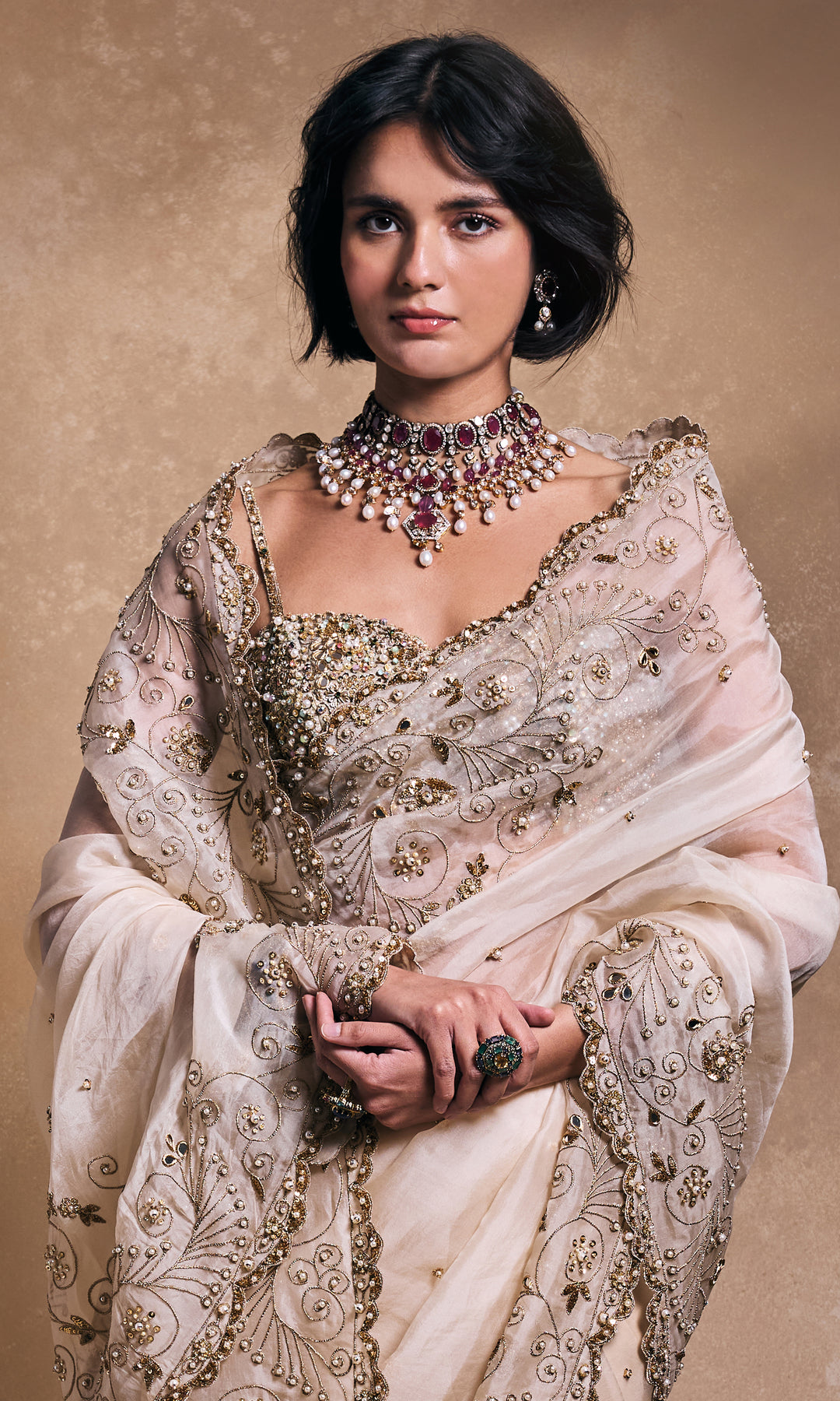 Cream Organza Saree