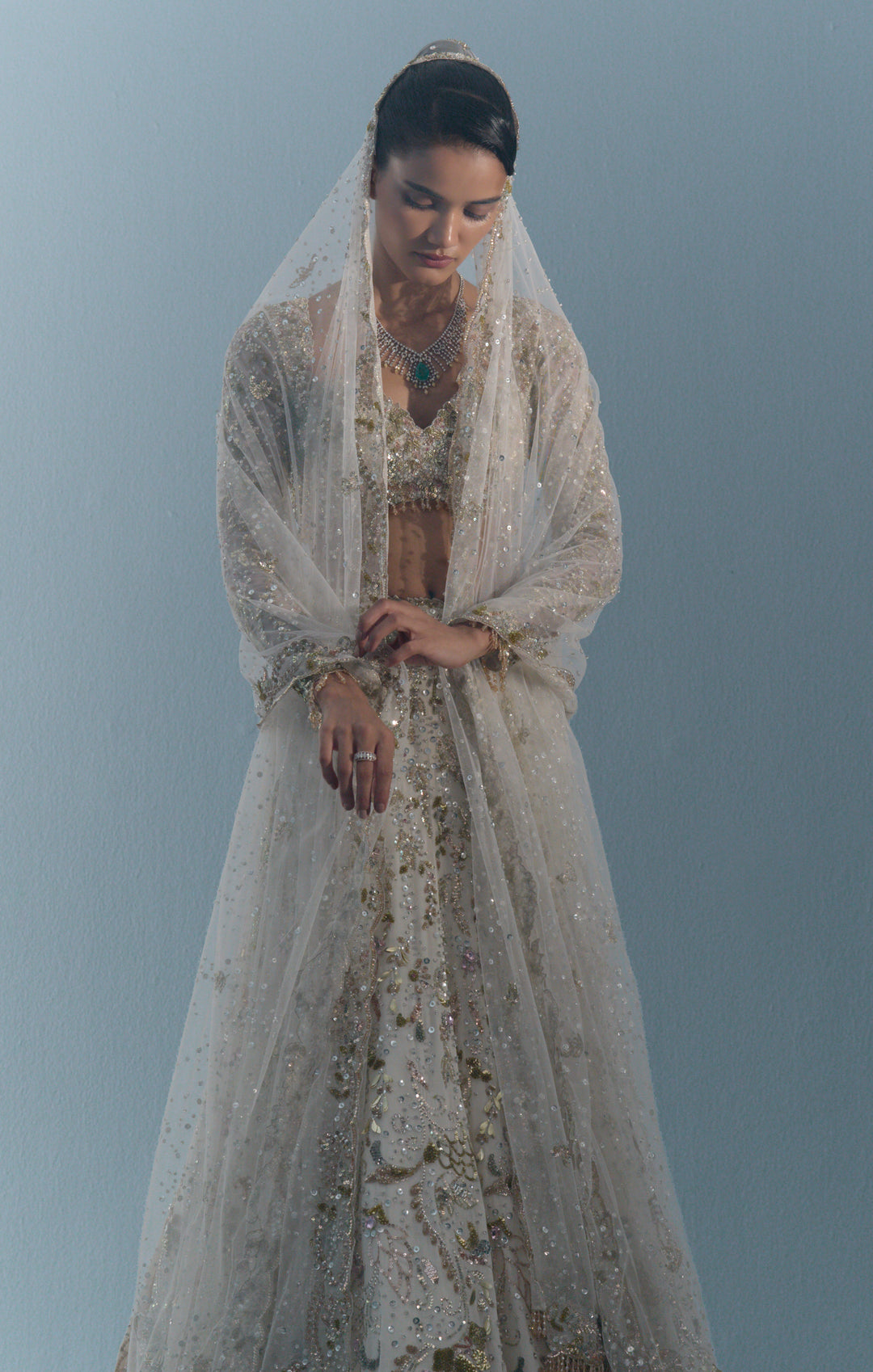 Ivory Georgette Fitted  Lehenga Set