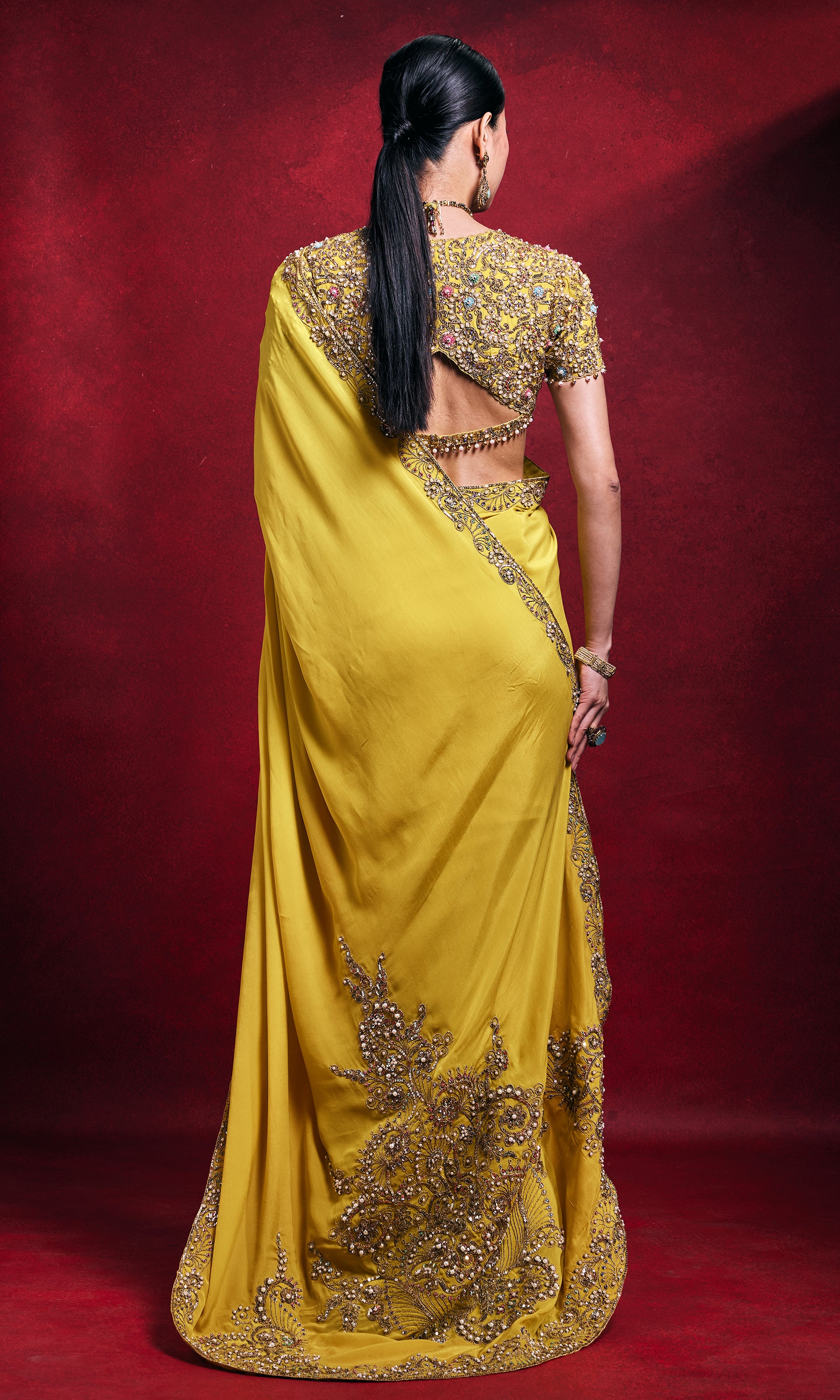 Yellow Crepe Saree Set