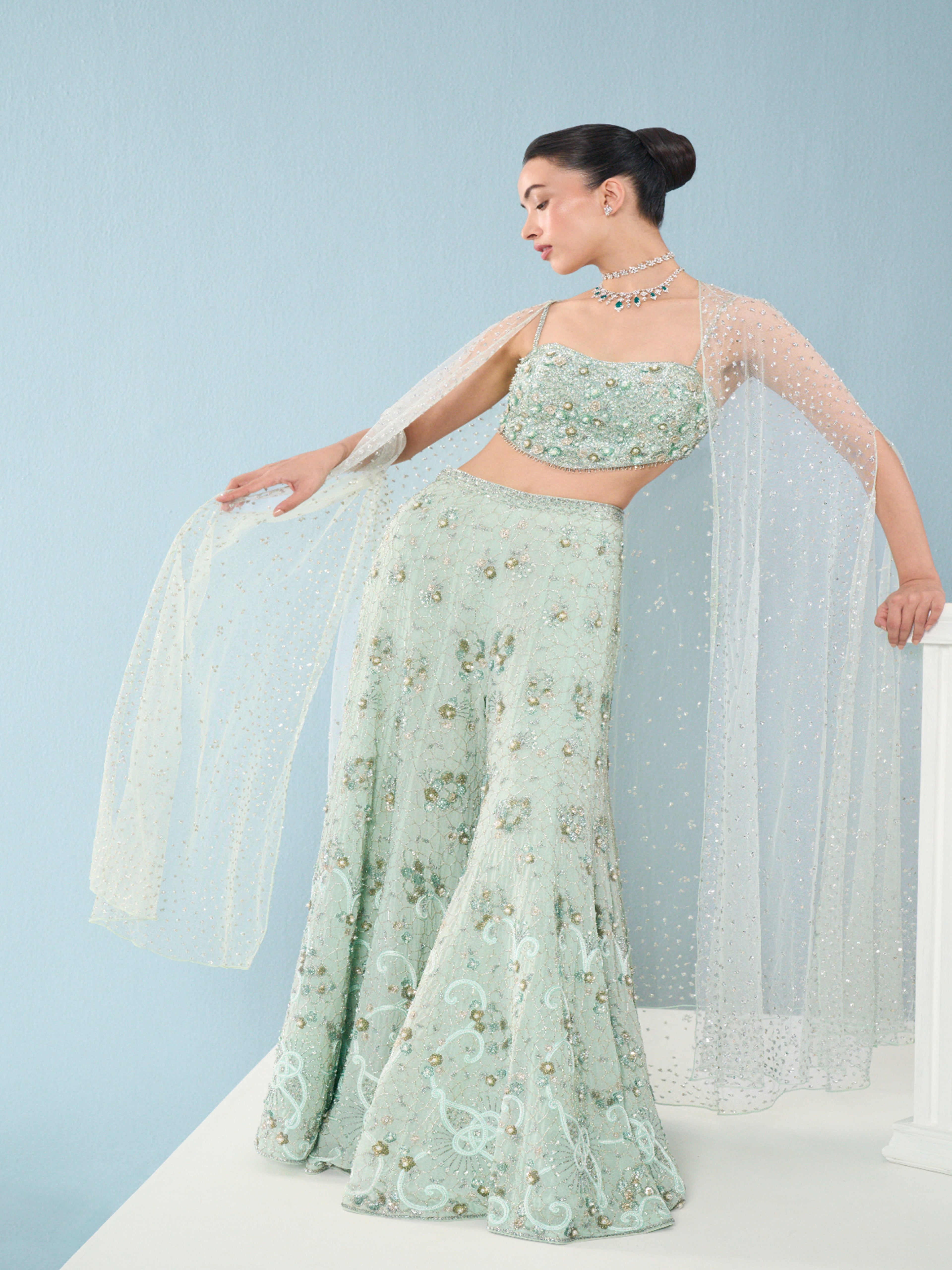 Sea Green Georgette High Waist Sharara