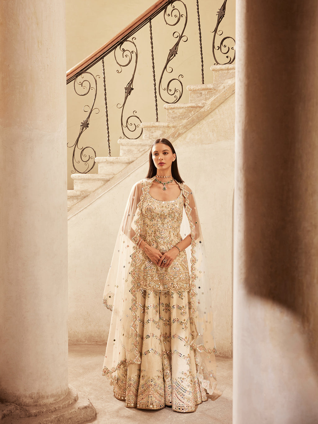 Ivory Chevron Mirror Sharara Set