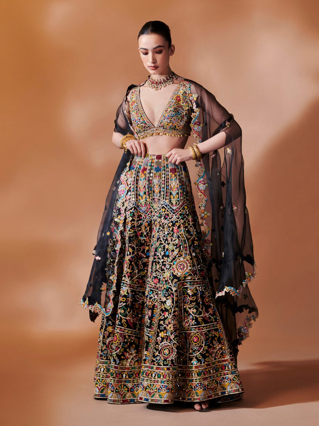 Black High Waist Sharara With A Cape
