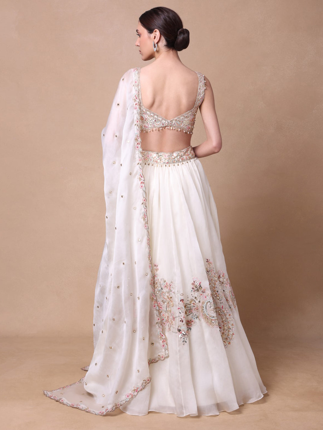 Ivory Organza Lehenga Set With Placement Embroidery