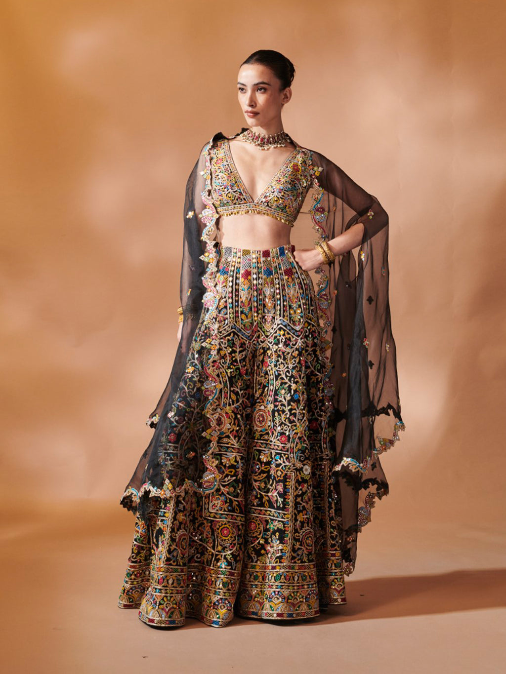 Black High Waist Sharara With A Cape