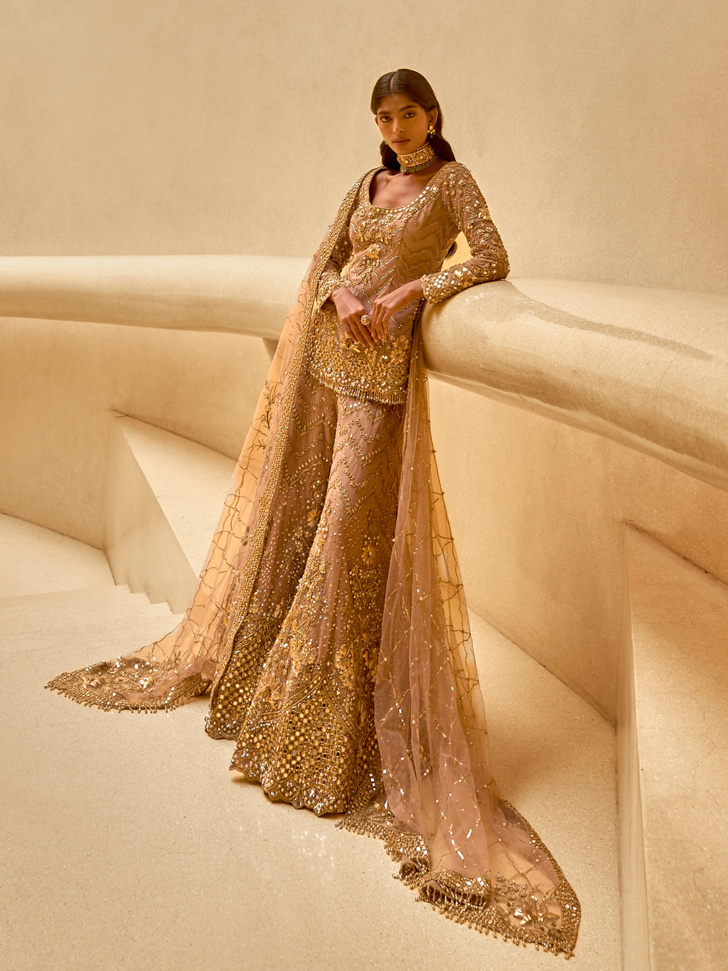 Mauve Pink Embroidered Sharara Set