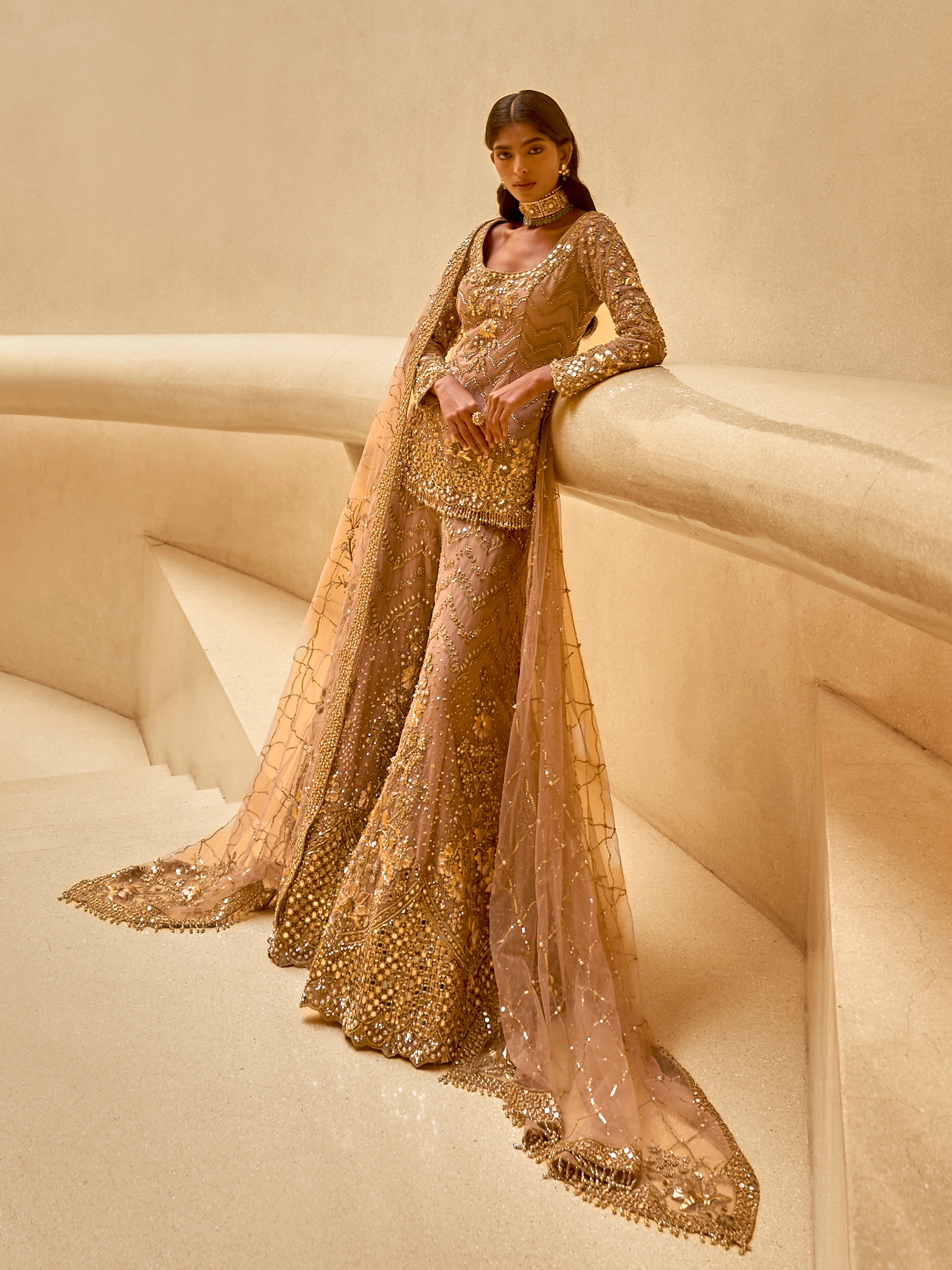 Mauve Pink Embroidered Sharara Set