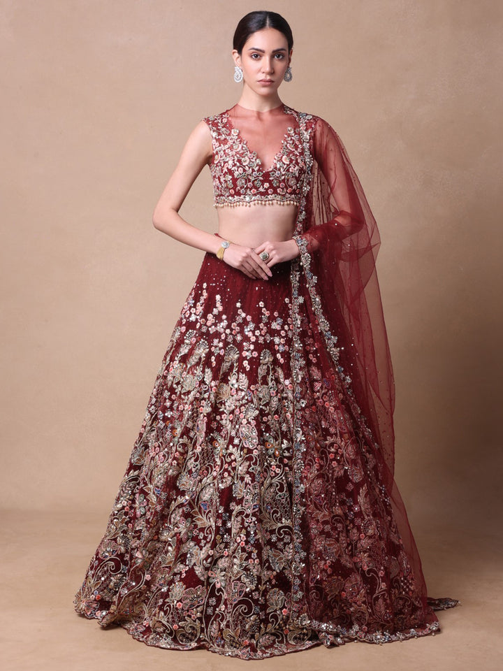 Maroon Tulle Lehenga set