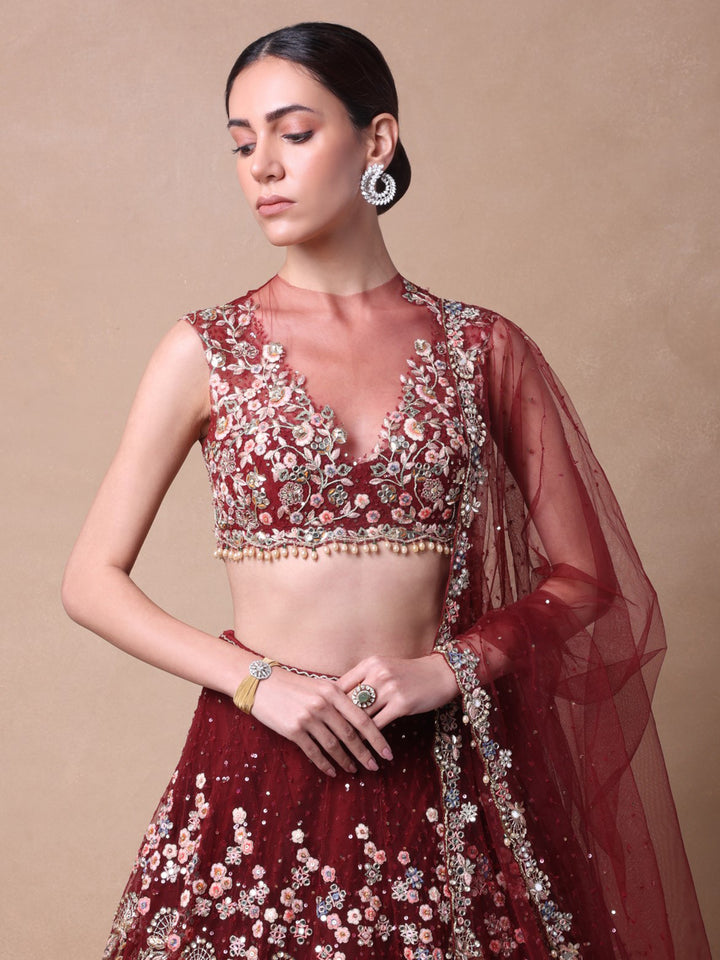 Maroon Tulle Lehenga set