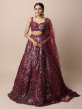 Plum lehenga set with foil, thread and dori work