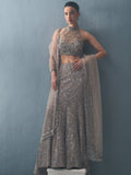 Grey Tulle Fit and Flare Lehenga Set