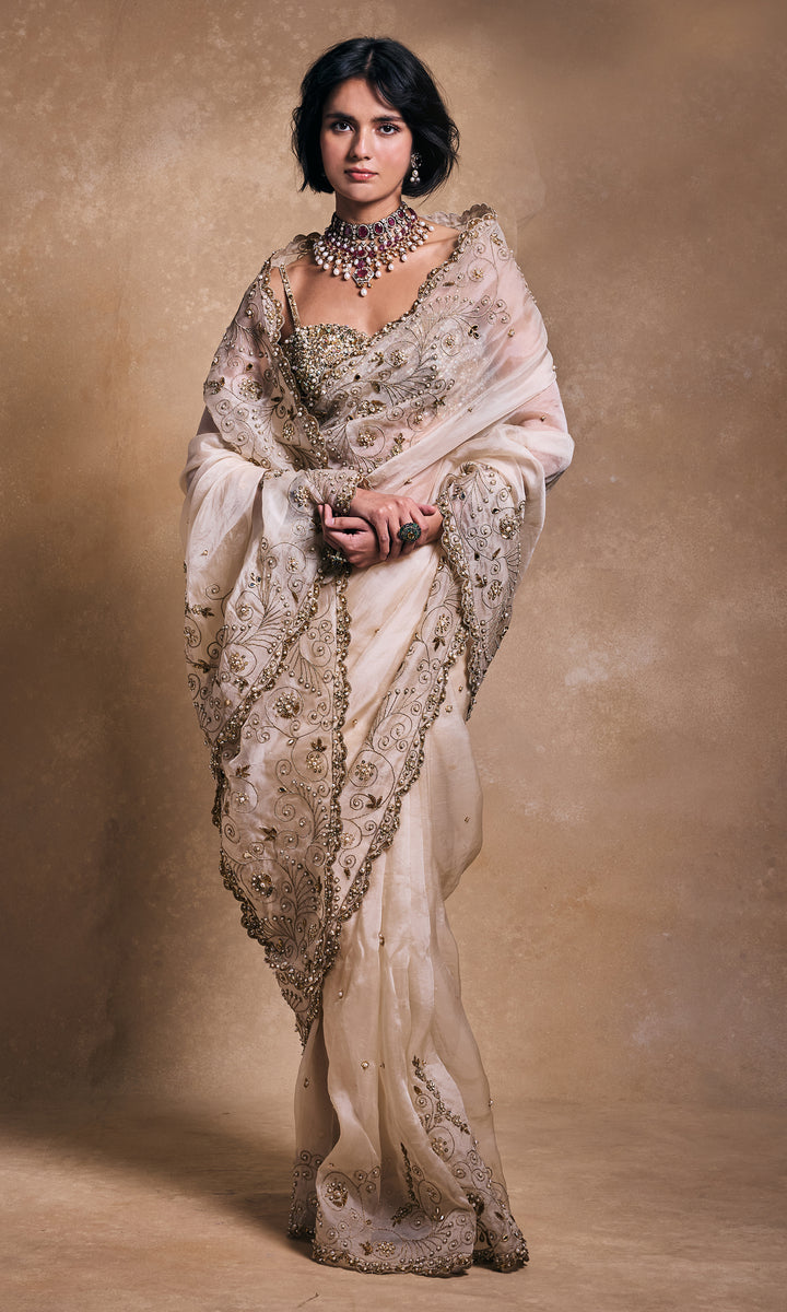 Cream Organza Saree
