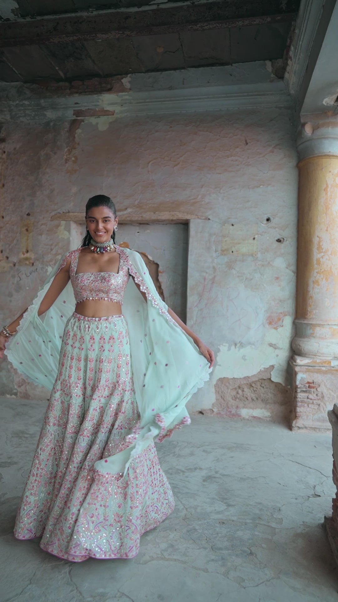 Ivory Georgette Embroidered High Waist Sharara Set