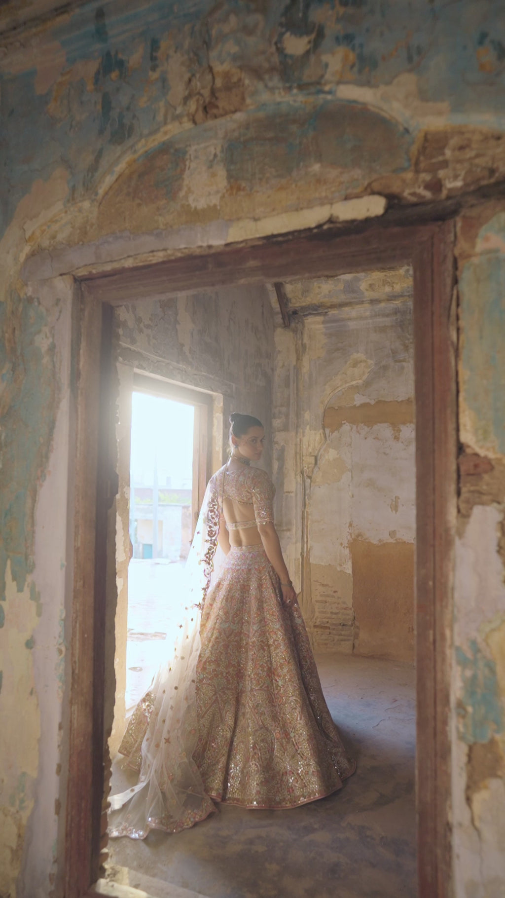 Peach Net Floor Length Anarkali Set