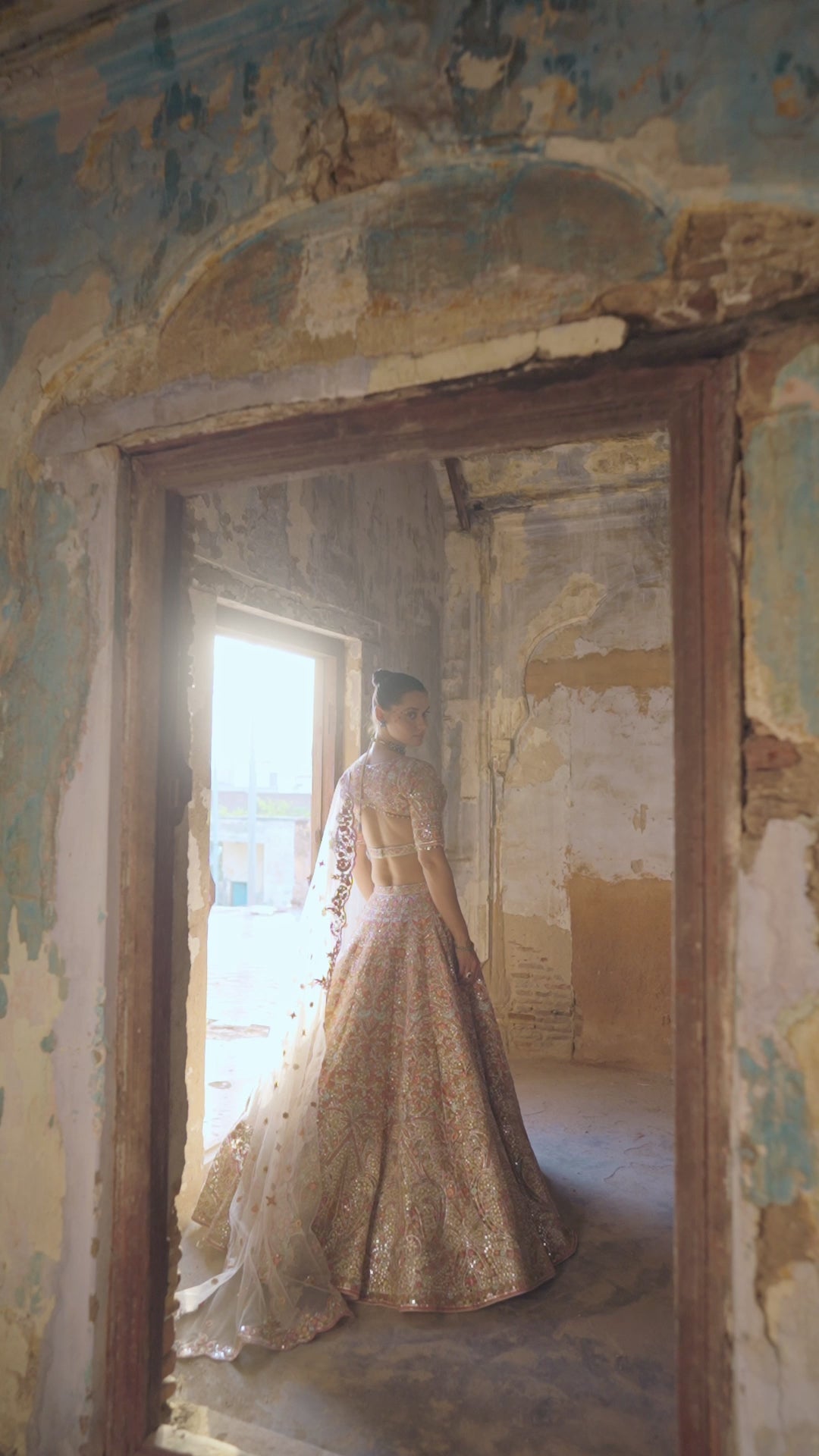 Peach Net Floor Length Anarkali Set