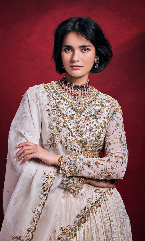 Ivory Crushed Lehenga Set