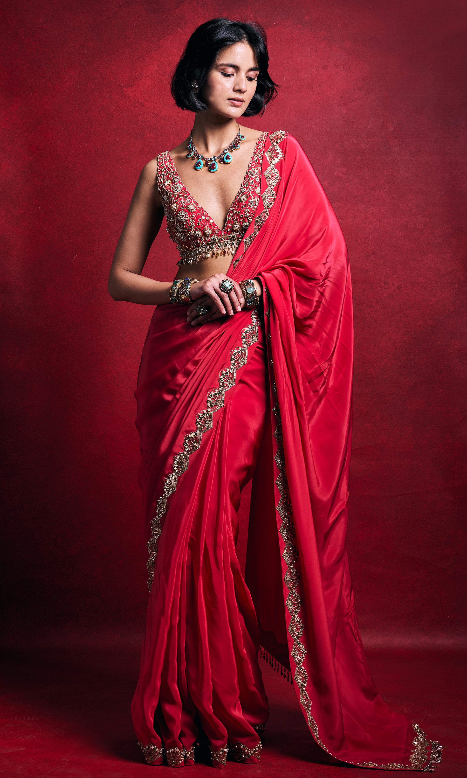 Fuchsia Pink Crepe Saree