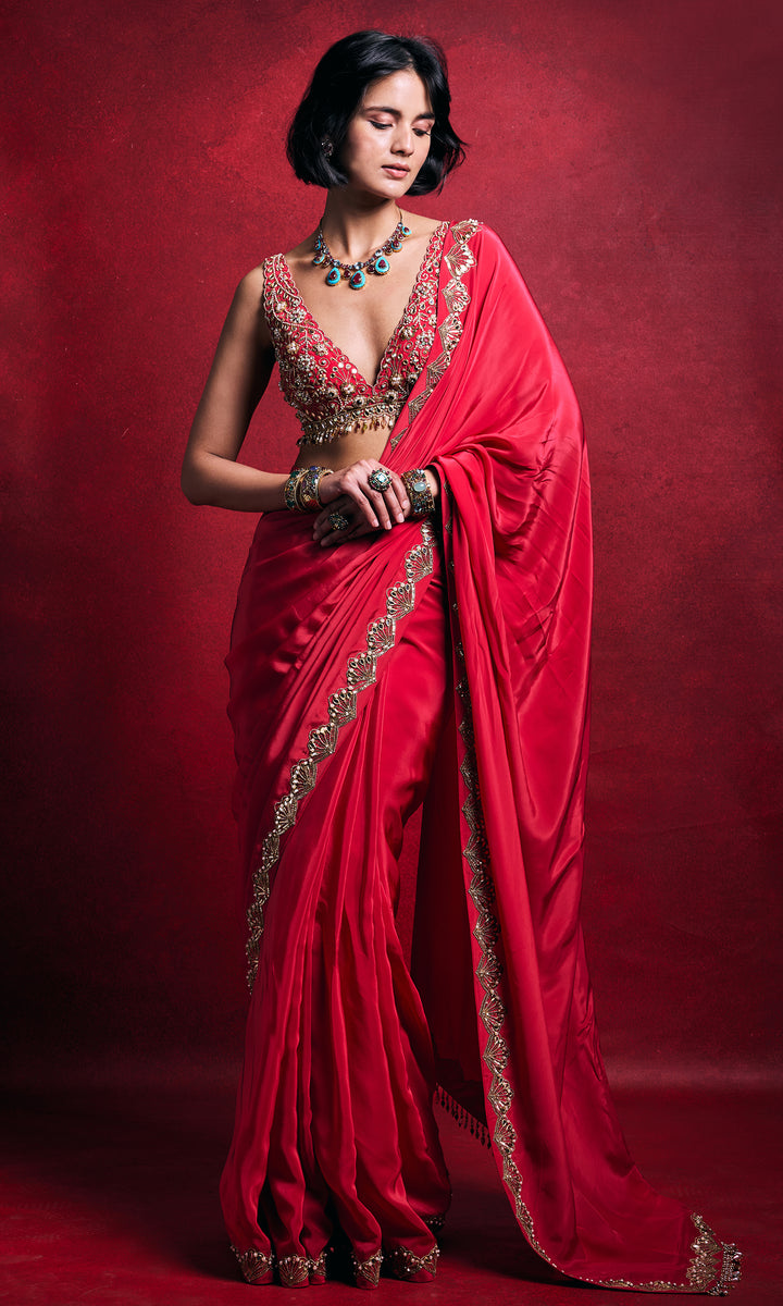 Fuchsia Pink Crepe Saree