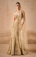 BEIGE GOLD SPARKLE TULLE FIT AND FLARE LEHENGA SET