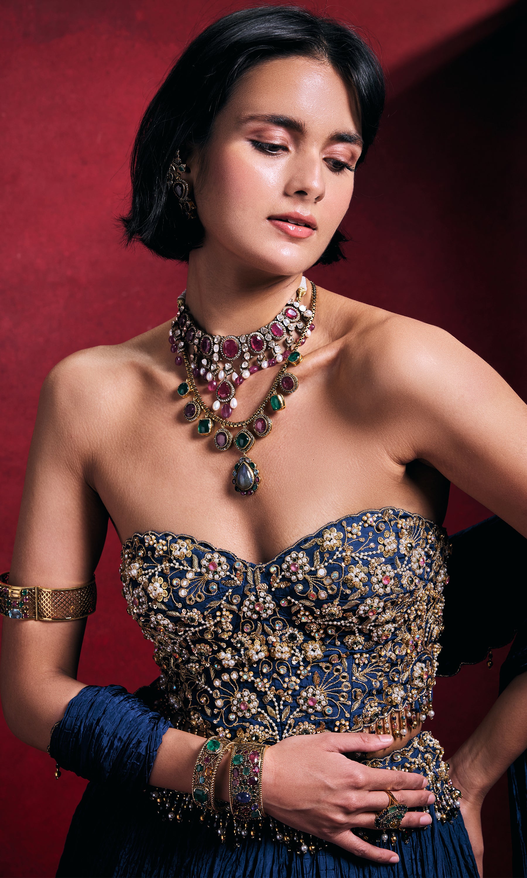 Royal Blue Crushed Lehenga Set