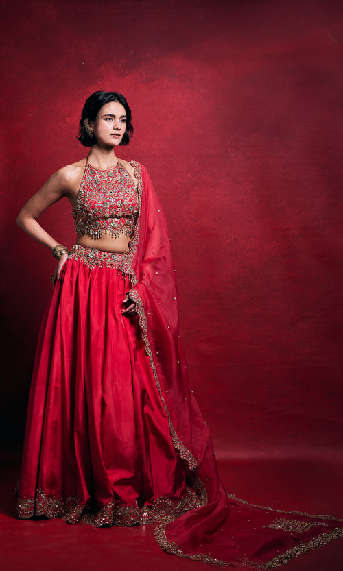Fuchsia Pink Silk Lehenga Set