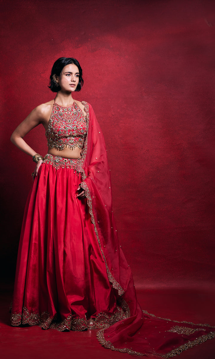 Fuchsia Pink Silk Lehenga Set