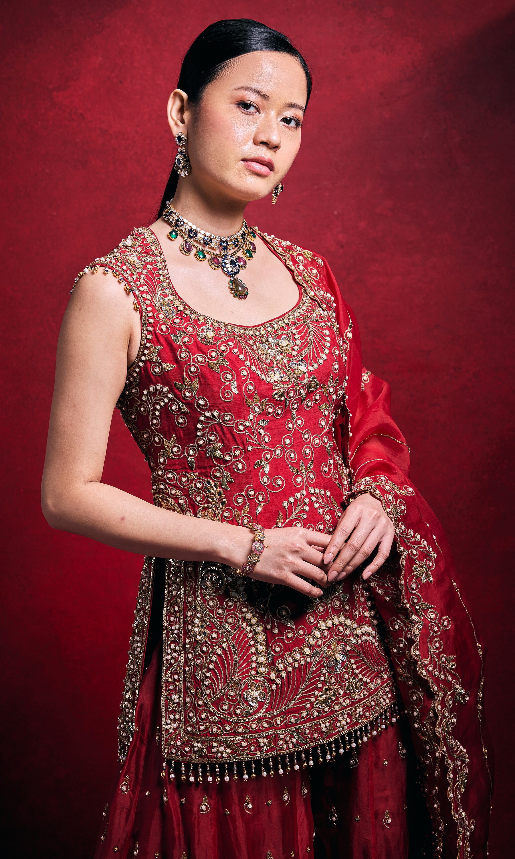 Red Sharara Set