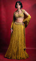 Mustard Crushed Lehenga Set