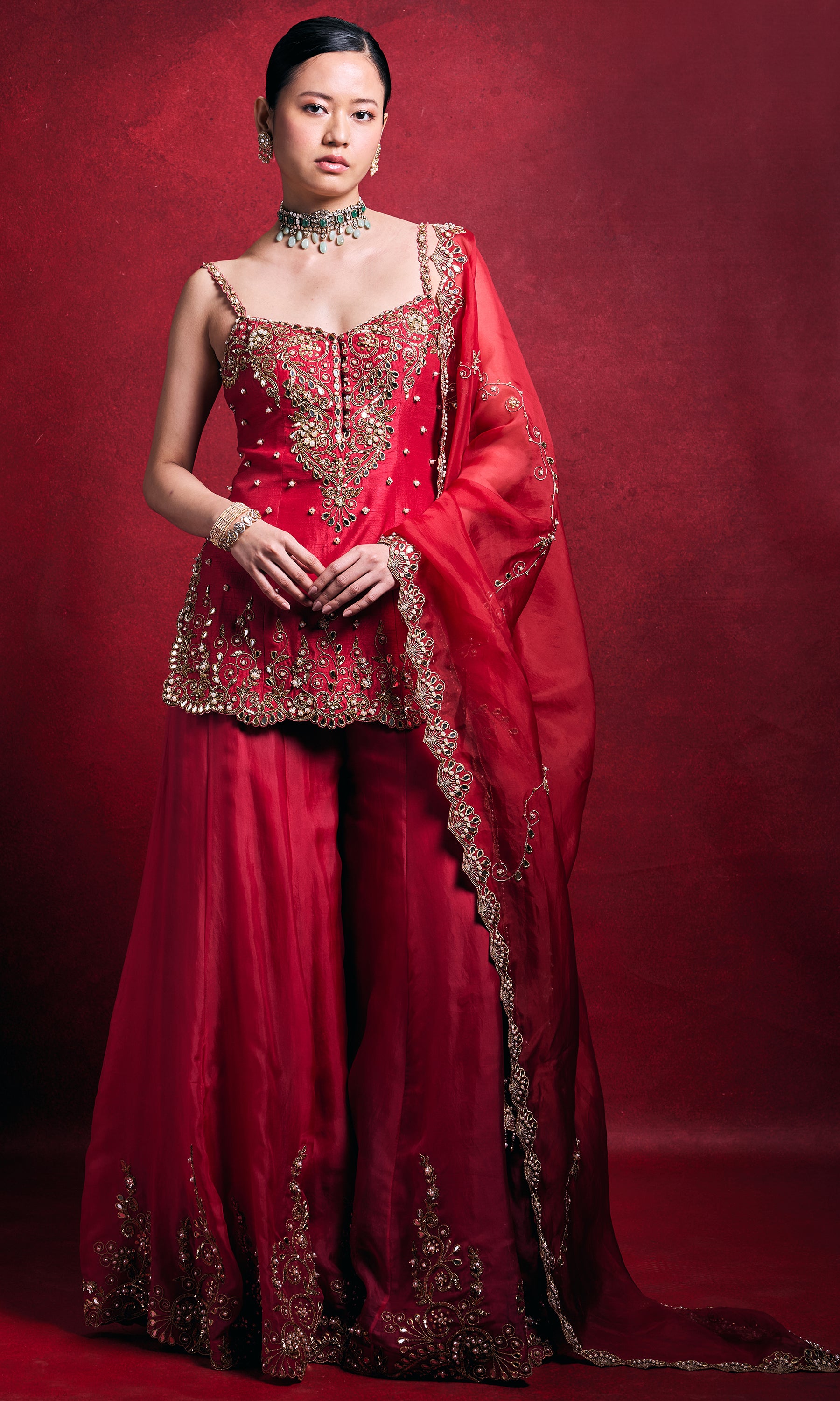 Red And Pink Sharara Set
