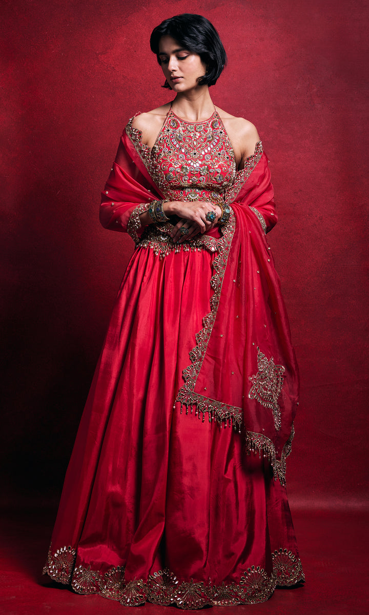 Fuchsia Pink Silk Lehenga Set