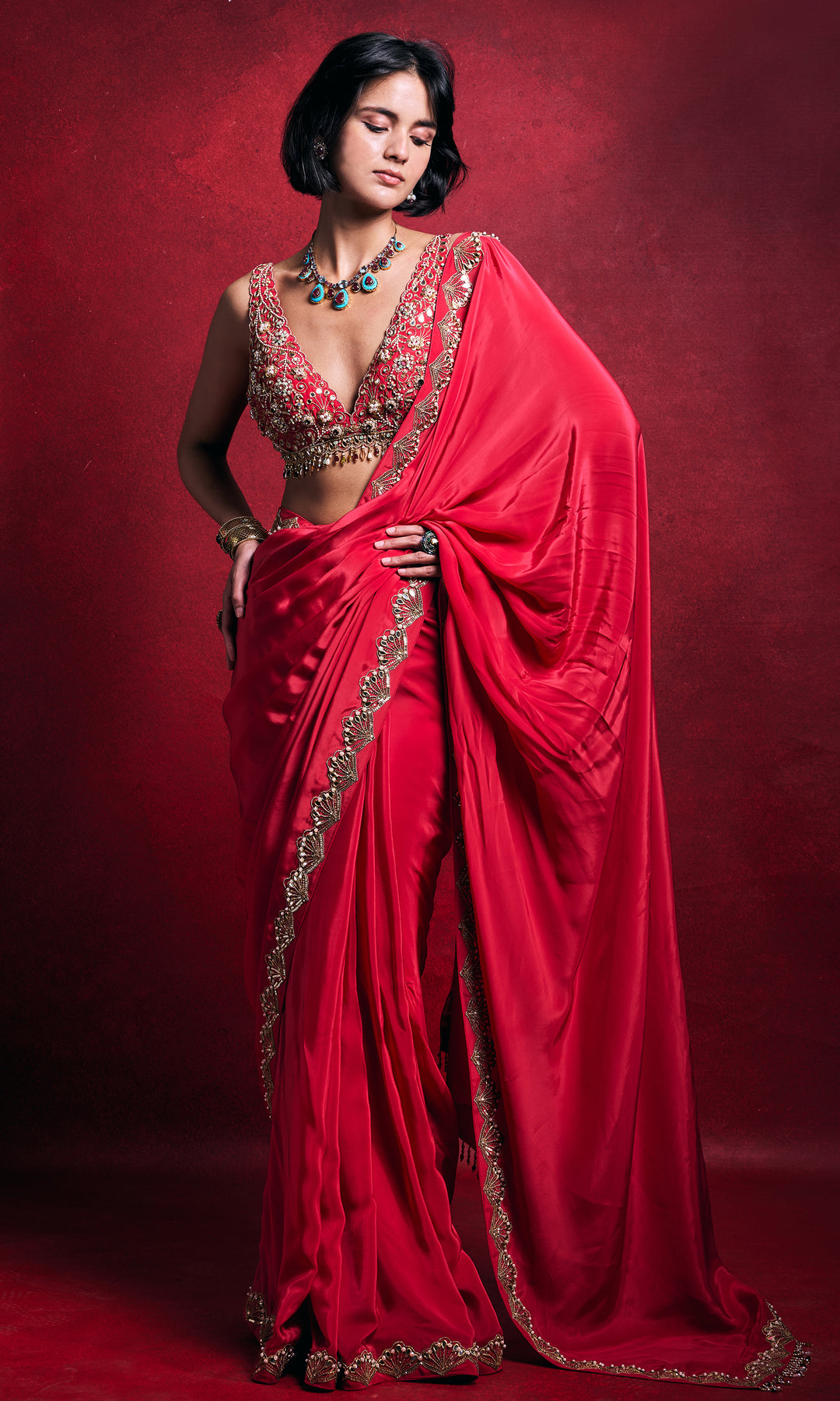 Fuchsia Pink Crepe Saree