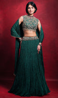 Emerald Green Crushed Lehenga Set