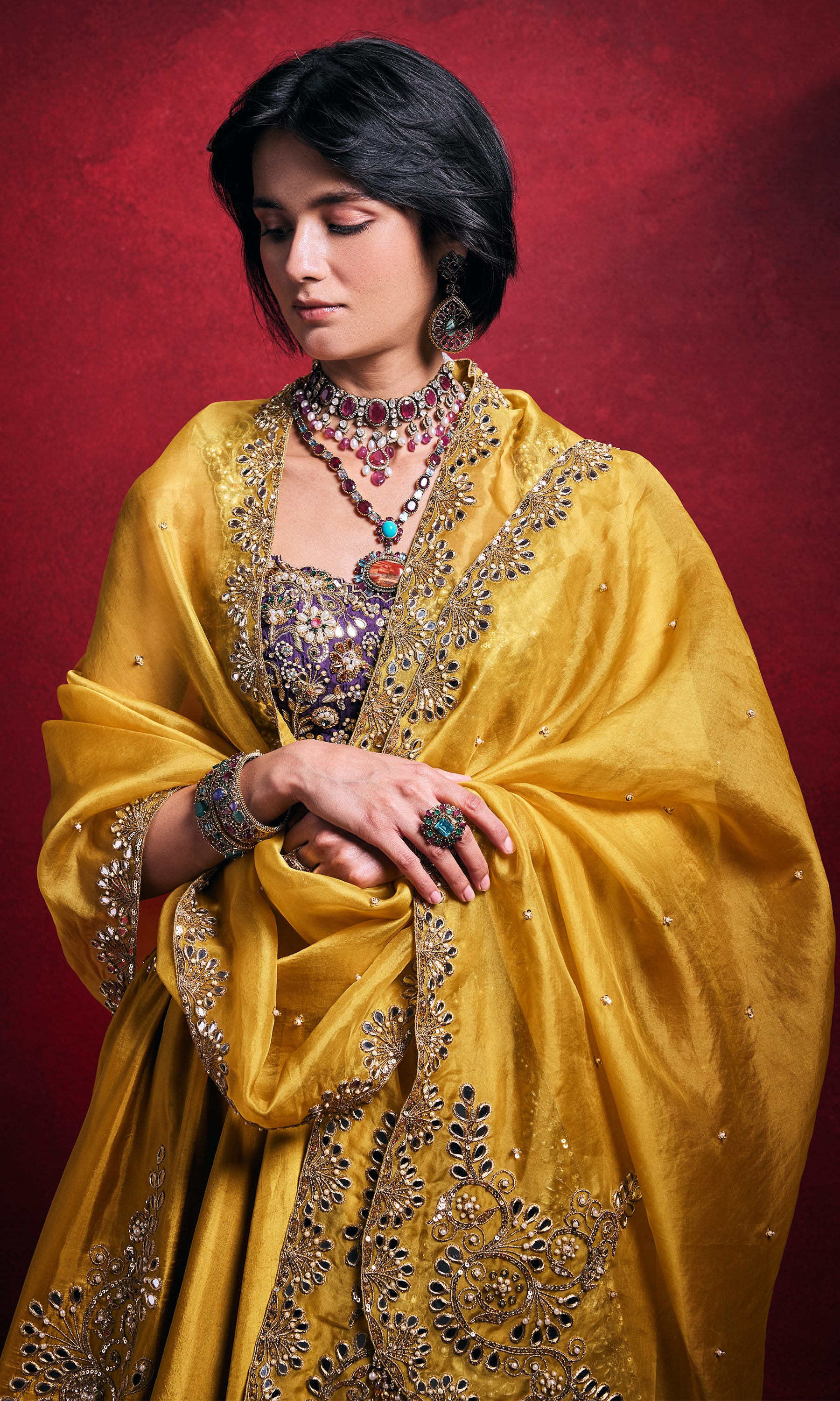 Mustard Silk Lehenga Set