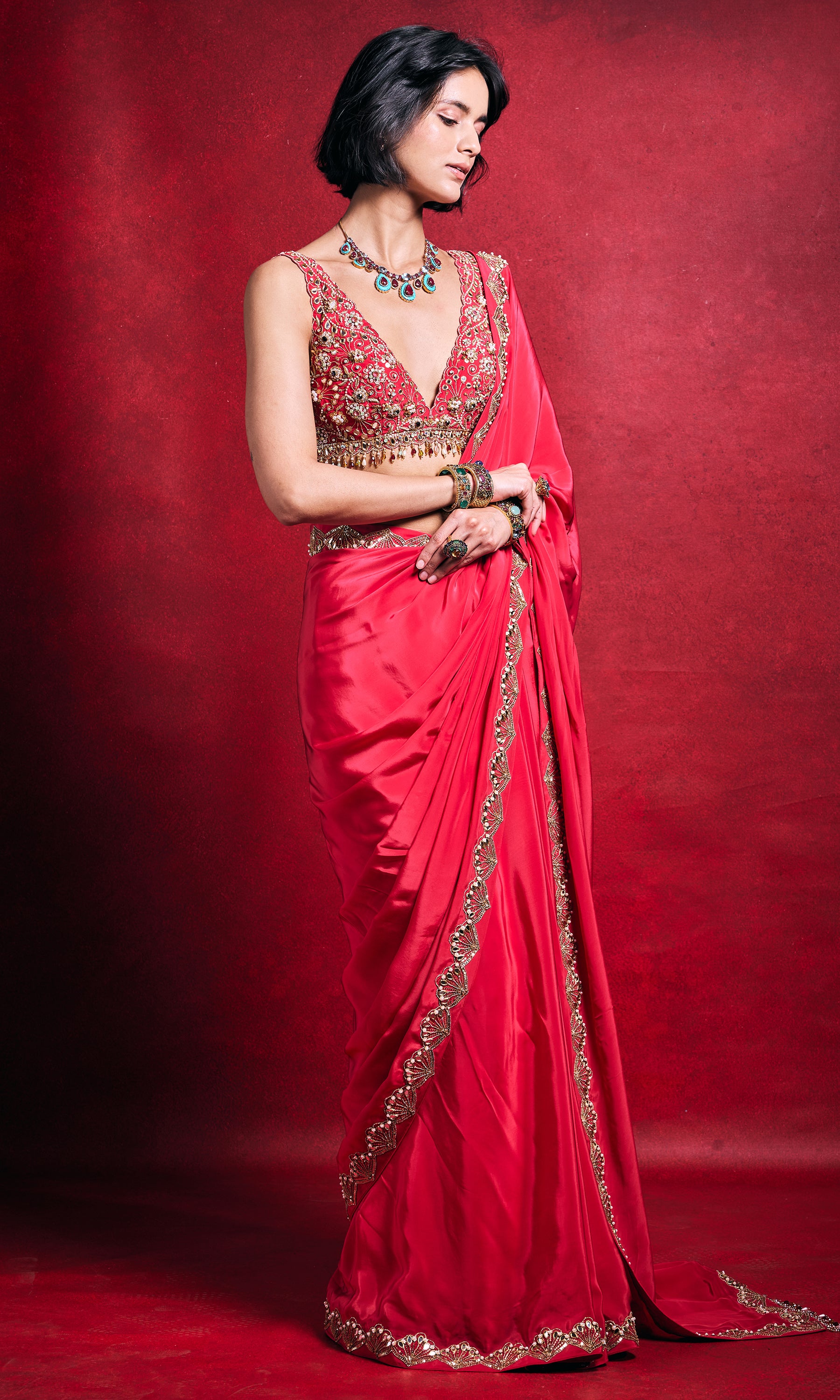 Fuchsia Pink Crepe Saree