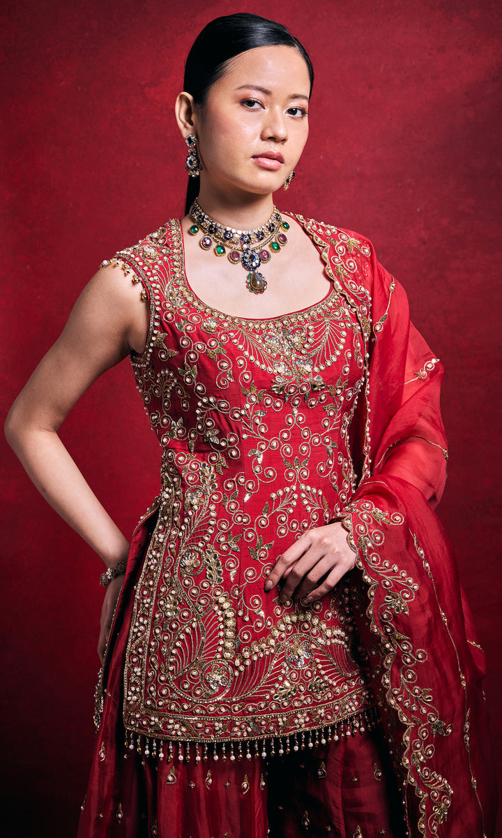 Red Sharara Set