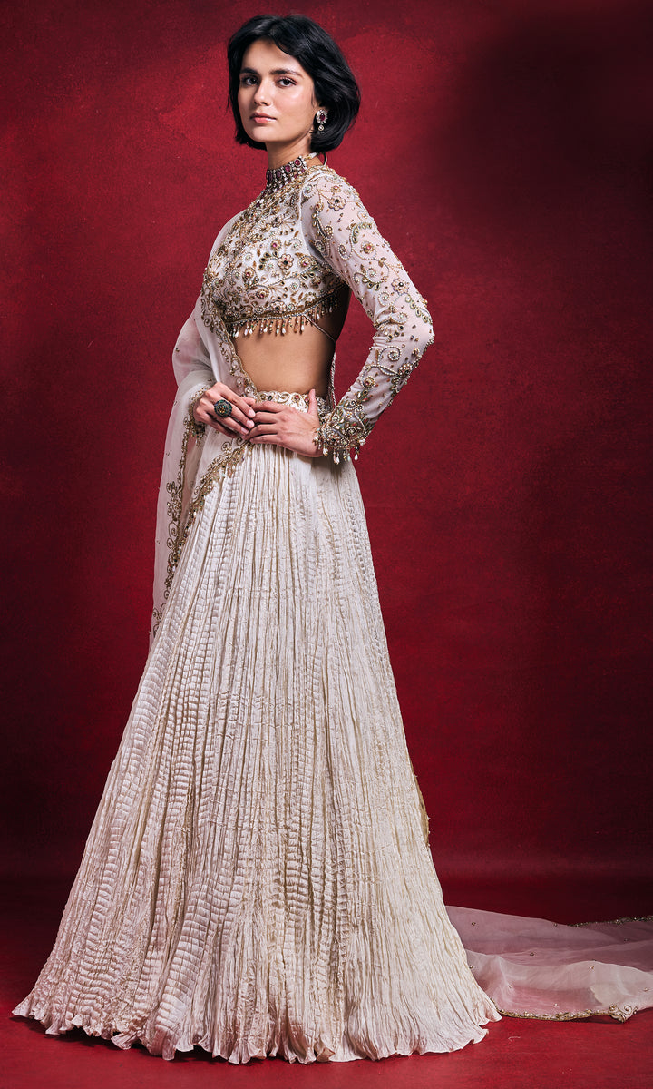 Ivory Crushed Lehenga Set