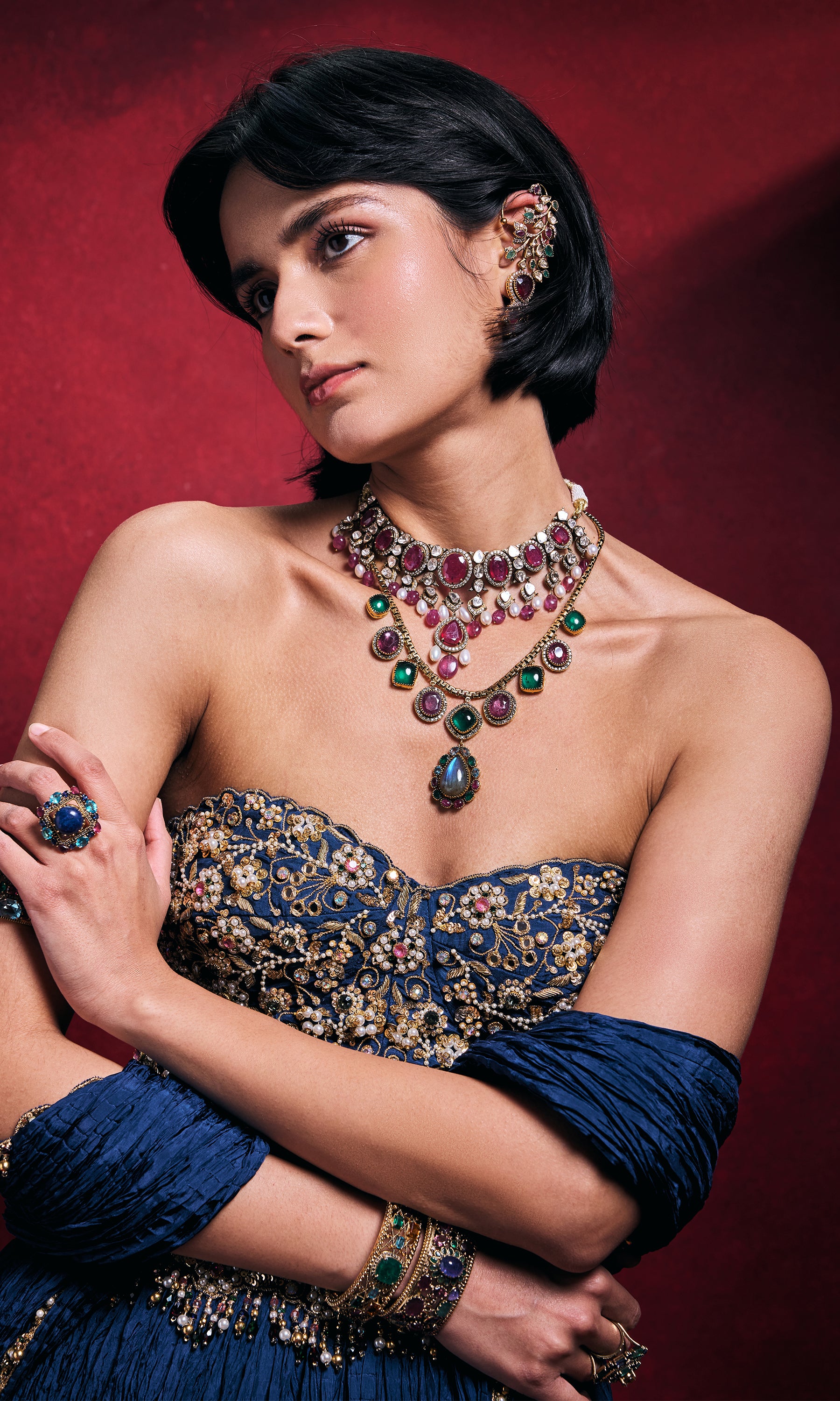 Royal Blue Crushed Lehenga Set