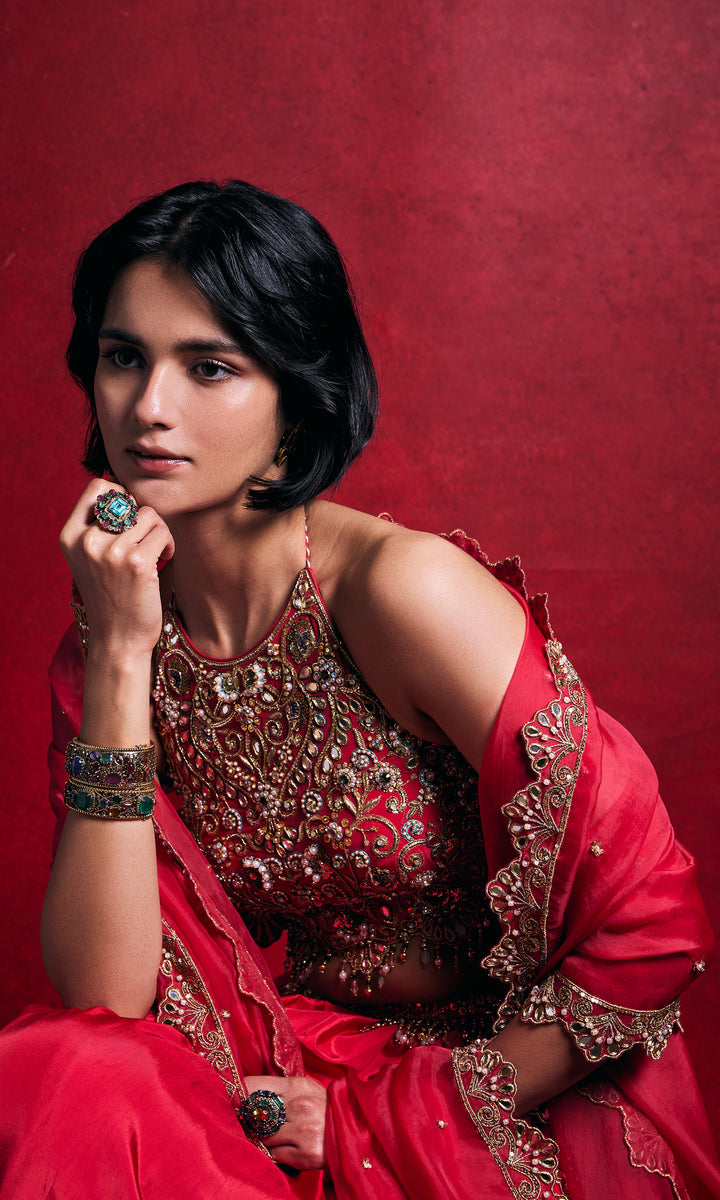 Fuchsia Pink Silk Lehenga Set