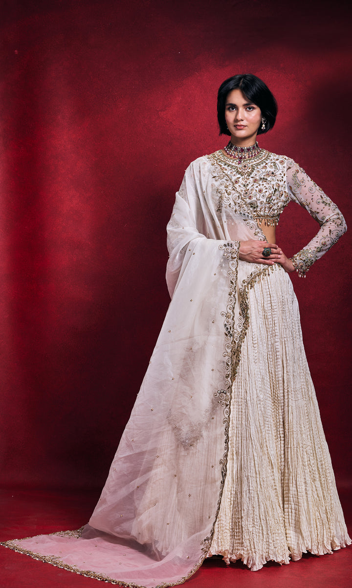 Ivory Crushed Lehenga Set