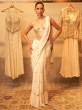 Pre-Drape Ivory Saree With Embroidered Corset Blouse