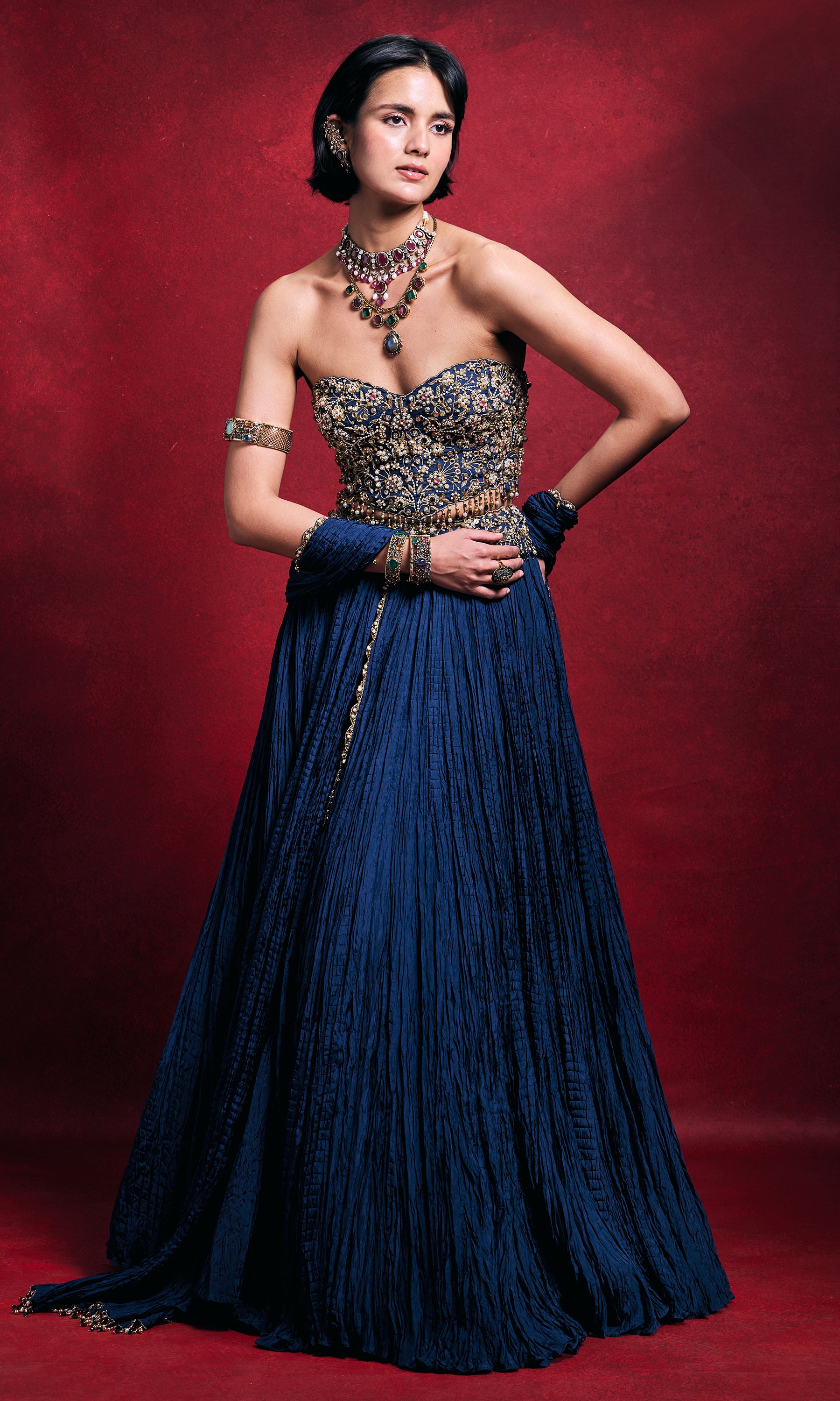 Royal Blue Crushed Lehenga Set