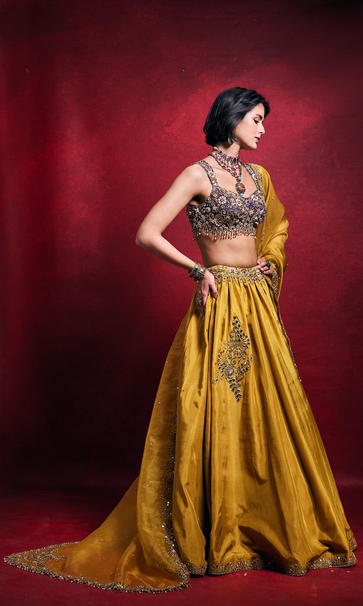 Mustard Silk Lehenga Set