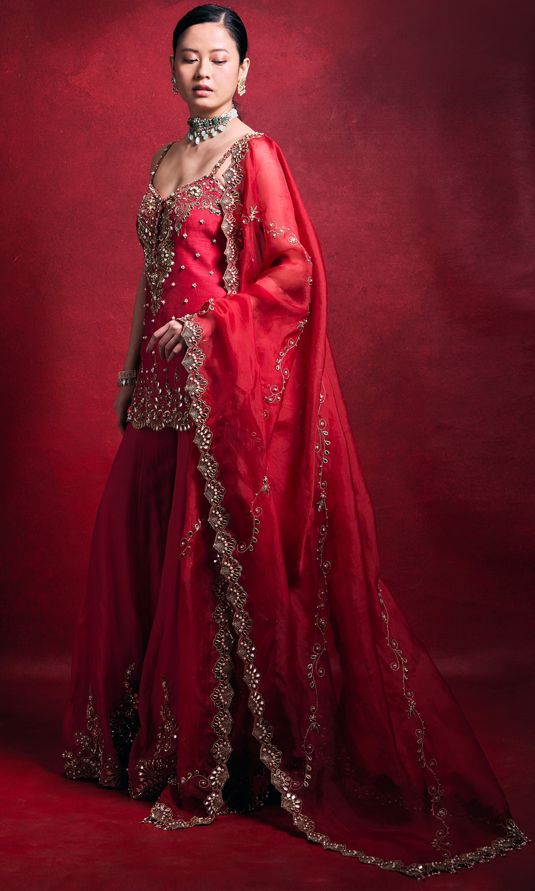 Red And Pink Sharara Set